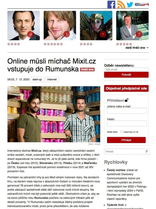 Online müsli míchač Mixit.cz vstupuje do Rumunska
