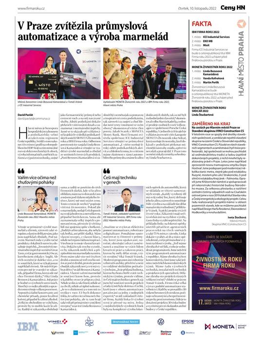FIRMY A ŽIVNOSTNÍCI Krajské výsledky soutěží IBM Firma roku 2022 a MONETA Živnostník roku 2022