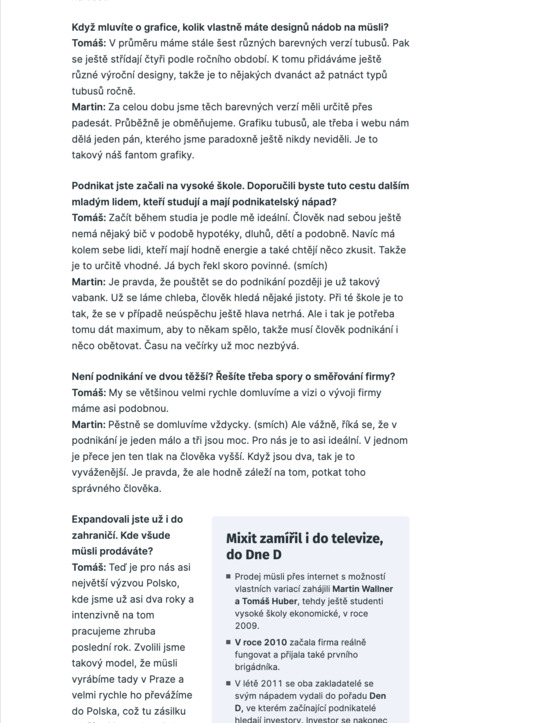 iDNES.cz: Zakladatelé firmy Mixit: chceme se prosadit v evropském centrálním trhu