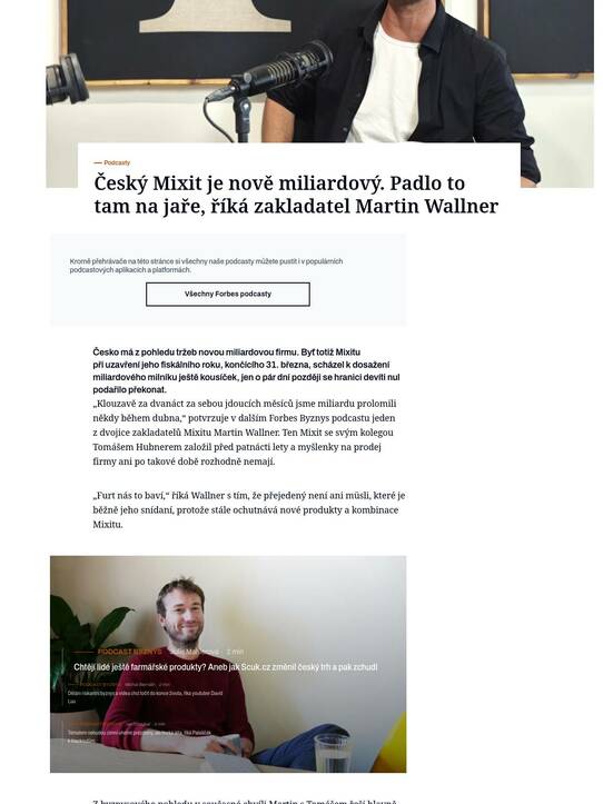 Český Mixit je nově miliardový. Padlo to tam na jaře, říká zakladatel Martin Wallner