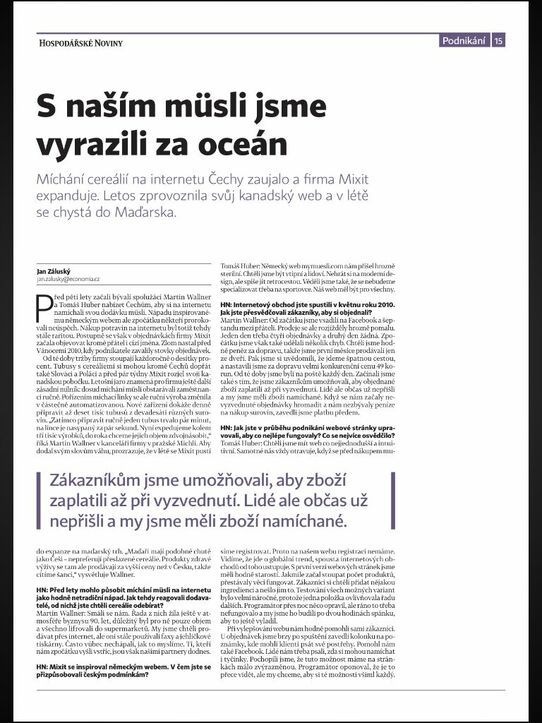 Hospodářské noviny: S naším müsli jsme vyrazili za oceán