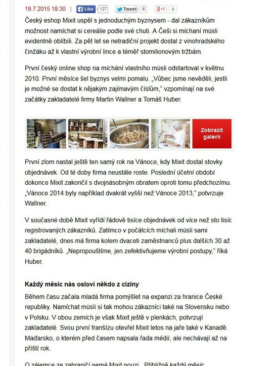 e15.cz: Mixit naučil Čechy míchat si cereálie. Nyní to zkouší v zahraničí