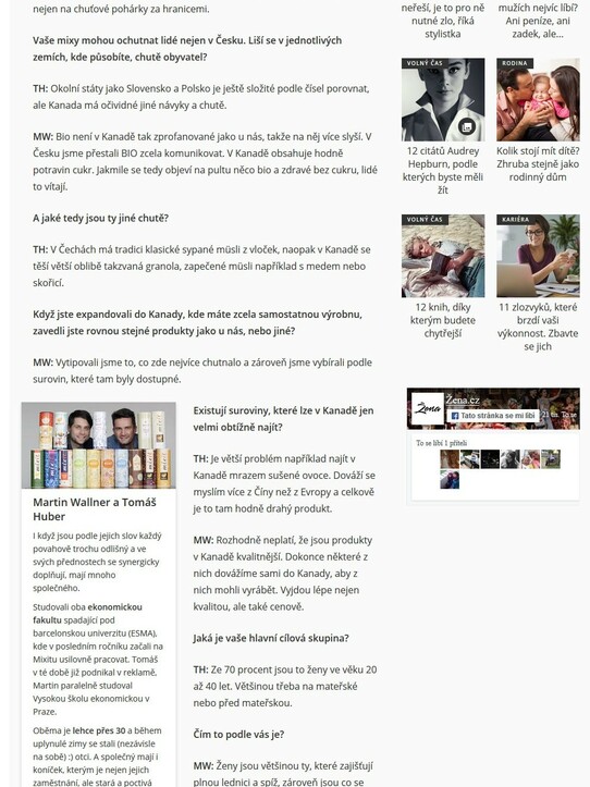žena.cz: Češi milují vše, co je bio a bez cukru, říkají zakladatelé Mixit
