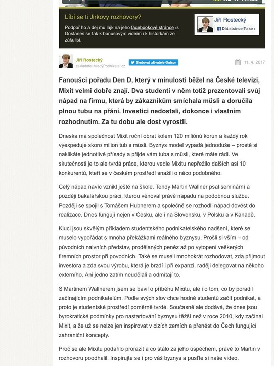 mladypodnikatel.cz: Martin Wallner (Mixit): Ze seminární práce stamiliónový byznys