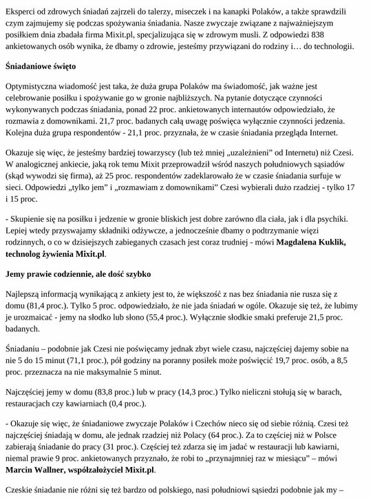 Trezndz.pl: Zdrowe śniadanie - polski trend?