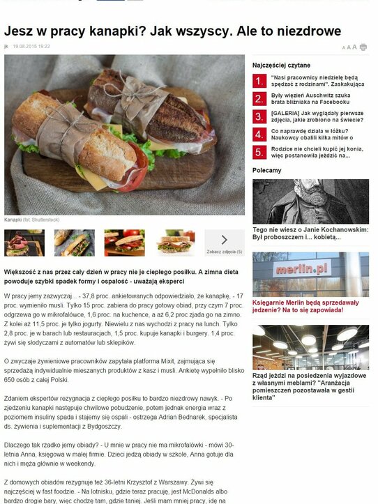 Metrocafe.pl: Jesz w pracy kanapki? Jak wszyscy. Ale to niezdrowe