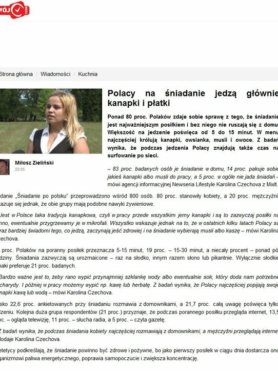 Twójczas.pl: Polacy na śniadanie jedzą głównie kanapki i płatki