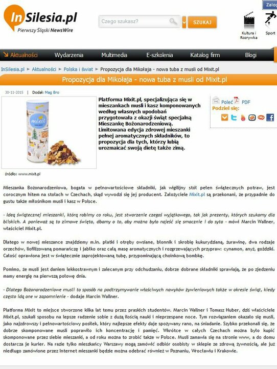 InSilesia.pl: Propozycja dla Mikołaja - nowa tuba z musli od Mixit.pl