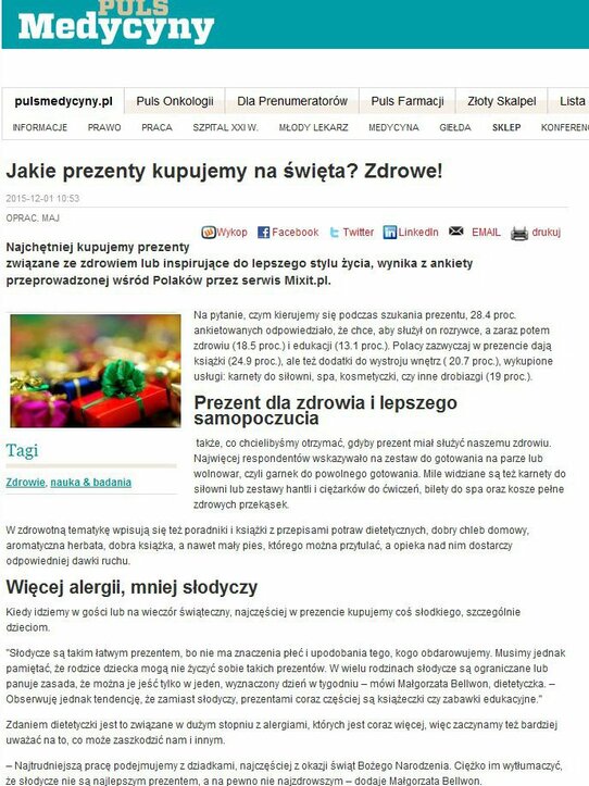 Plusmedycyny.pl: Jakie prezenty kupujemy na święta? Zdrowe!