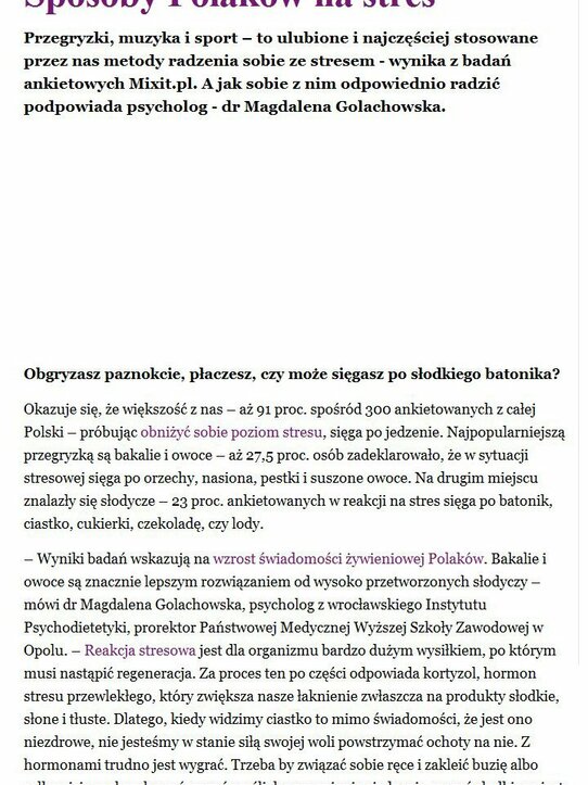 Zwierciadlo.pl: Sposoby Polaków na stres