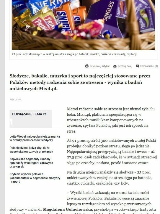 Portalspozywczy.pl: Słodycze i bakalie to ulubione sposoby Polaków na stres