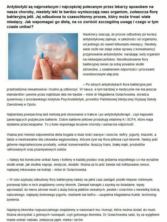 Senior.pl: Jak się odbudować po leczeniu antybiotykami? Ważna dieta