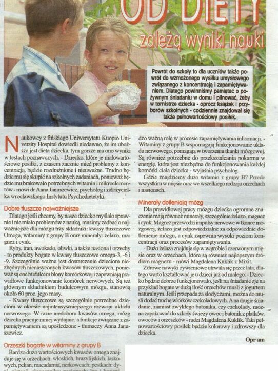 Super Nowości: Od diety zależą wyniki nauki