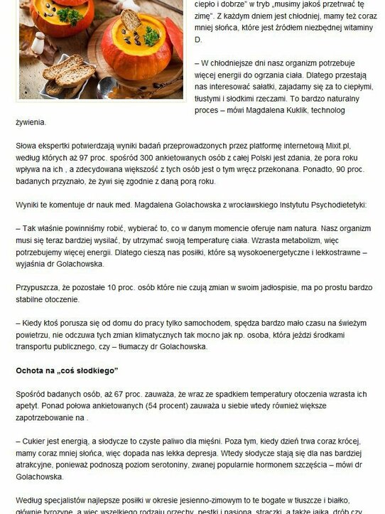 Senior.pl: Jesienią potrzebujemy więcej kalorii. Jak jeść by nie marznąć, ale i nie przytyć?