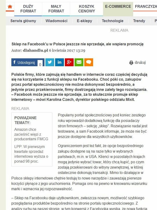 Sklep na Facebook'u w Polsce jeszcze nie sprzedaje, ale wspiera promocję