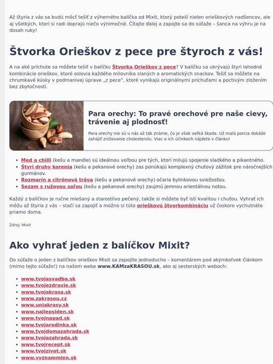 SÚŤAŽ: Hraj o 4 najobľúbenejšie Mixit sady Štvorka Orieškov z pece