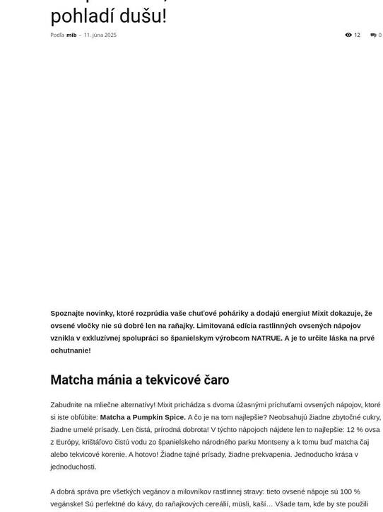 Ovsené nápoje Mixit: zelená matcha aj tekvicová bomba