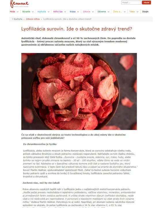 Lyofilizácia surovín. Ide o skutočně zdravý trend?