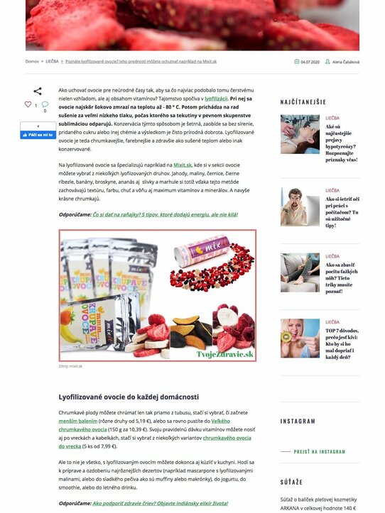 Poznáte lyofilizované ovocie? Jeho prednosti môžete ochutnať napríklad na Mixit.sk