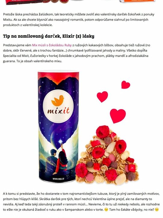 Tip na zamilovaný darček. Valentínske dobroty od Mixit