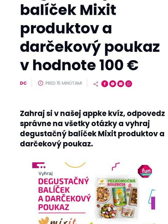 FUN GAMES: Vyhraj degustačný balíček Mixit produktov a darčekový poukaz v hodnote 100 €
