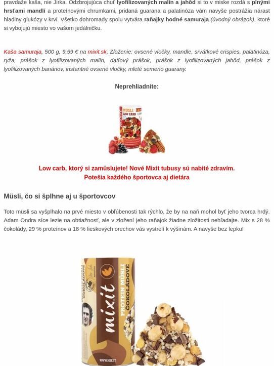 Raňajkové menu športových hviezd! Kaša samuraja a energetické müsli vás nabijú energiou