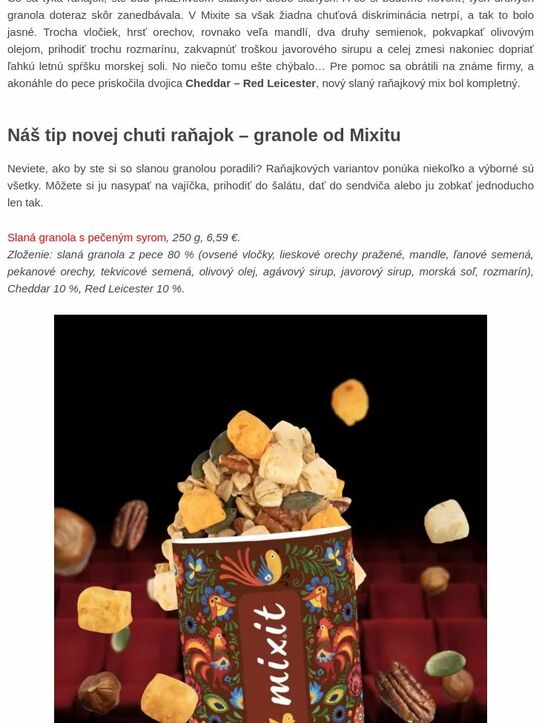 Keď chcete ráno začať naslano! Na novej granole od Mixitu si pochutia aj milovníci anglických raňajok (lexikon.sk)
