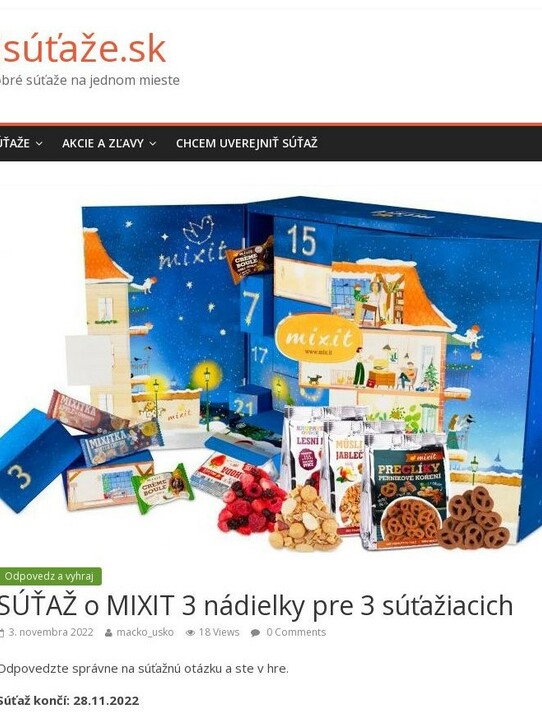 SÚŤAŽ o MIXIT 3 nádielky pre 3 súťažiacich