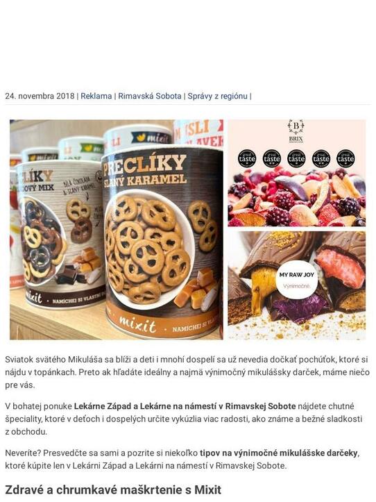 Mikuláš v Lekárni Západ a Lekárni na námestí: Zostavte si jedinečný balíček plný zdravých a chrumkavých pochúťok