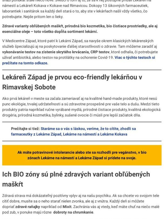 Choďte si po zdravie do BIO zón Lekárne Západ a Lekárne na námestí, nájdete tam aj niečo pre vašich blízkych
