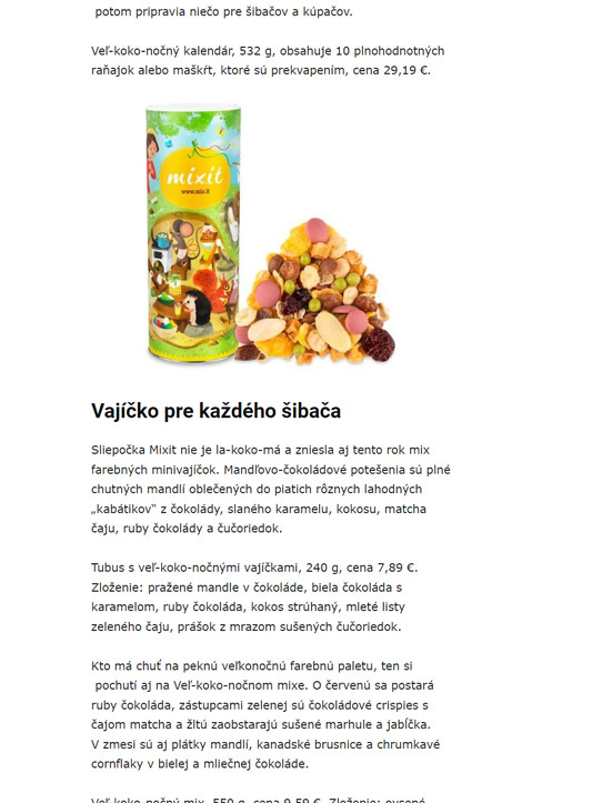 Veľ-koko-nočné Mixit košíky vajíčok a veľ-koko-nočný kalendár na dní pred Veľkou nocou