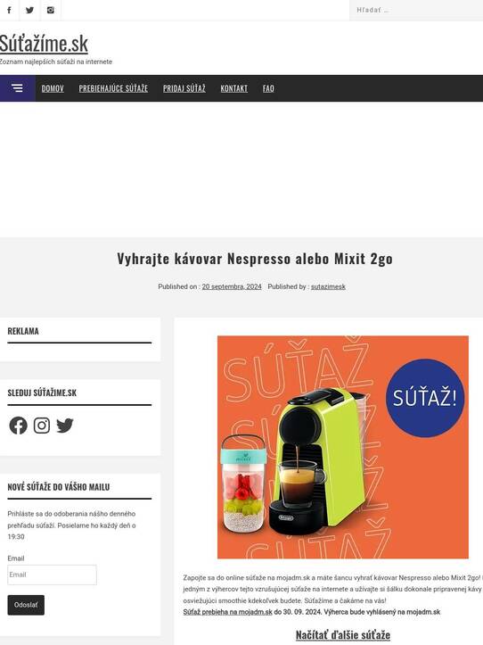 Vyhrajte kávovar Nespresso alebo Mixit 2go