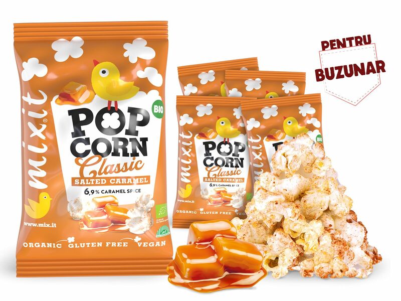 Popcorn BIO - caramel sărat, punguță (5 buc.)