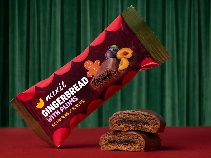 Pain d’épices fourré à la compotée de prunes, enrobé de chocolat au lait – SANS GLUTEN (9 pièces)