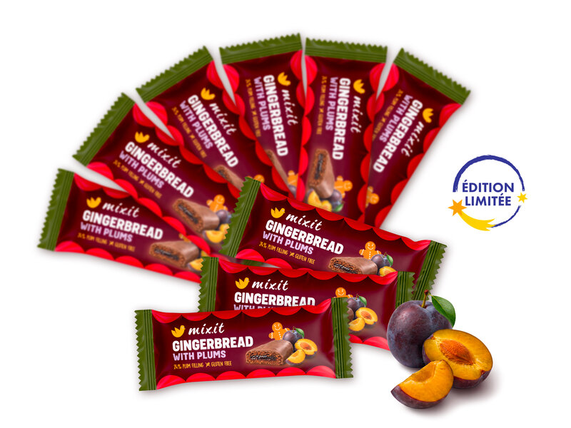 Pain d’épices fourré à la compotée de prunes, enrobé de chocolat au lait – SANS GLUTEN (9 pièces)