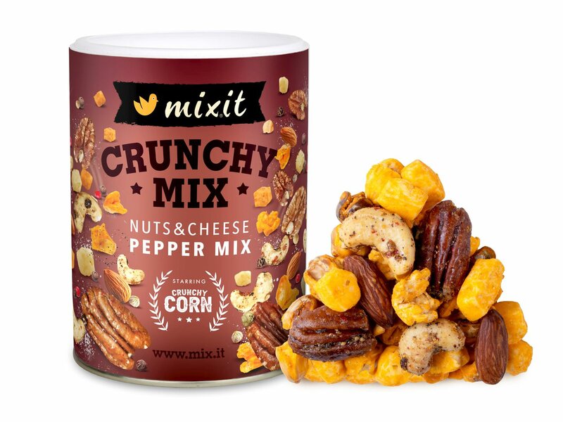 Crunchy mix – Sýr, crunchy corn a oříšky s barevným pepřem