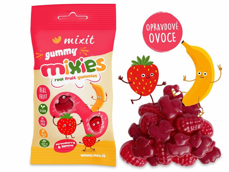 Ovocné Mixies - Jahoda & banán – přírodní želé bonbóny
