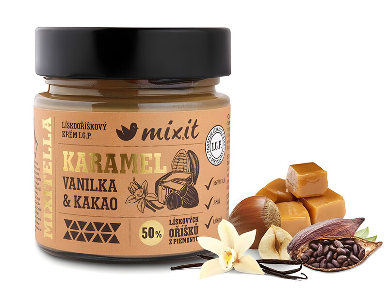 Mixitella lieskový orech krém pomazánka Piemont karamel palacinky