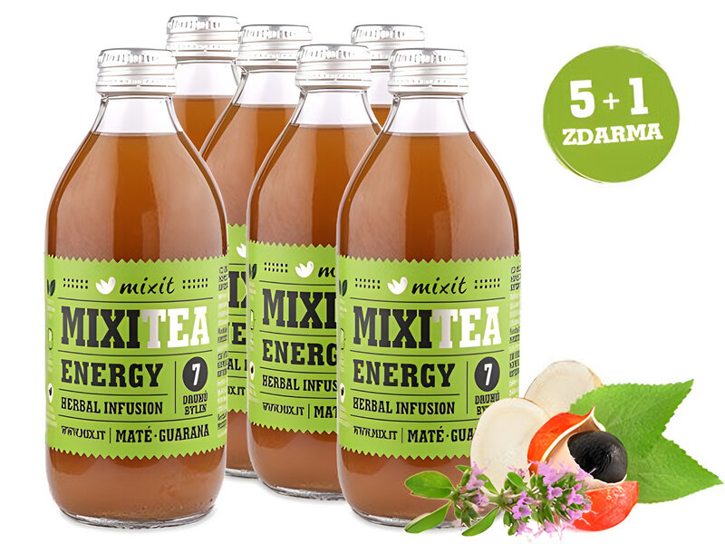 Mixitea čaj byliny energia pitie nápoj fľaša maté guarana