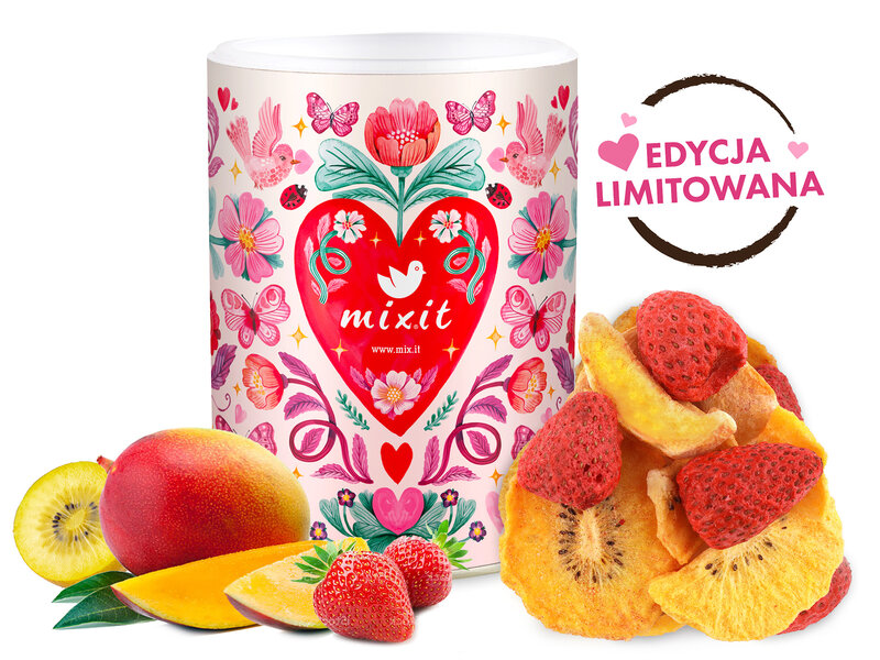 Zakochane owoce - Mango, żółte kiwi, truskawka