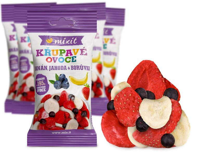 Křupavé ovoce do kapsy - Křupavý banán, jahoda, borůvka (5 ks)